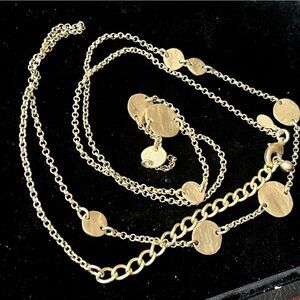Chico’s Gold Tone Necklace With Adjustable Chain & Hammered Gold Tone Discs, 46”